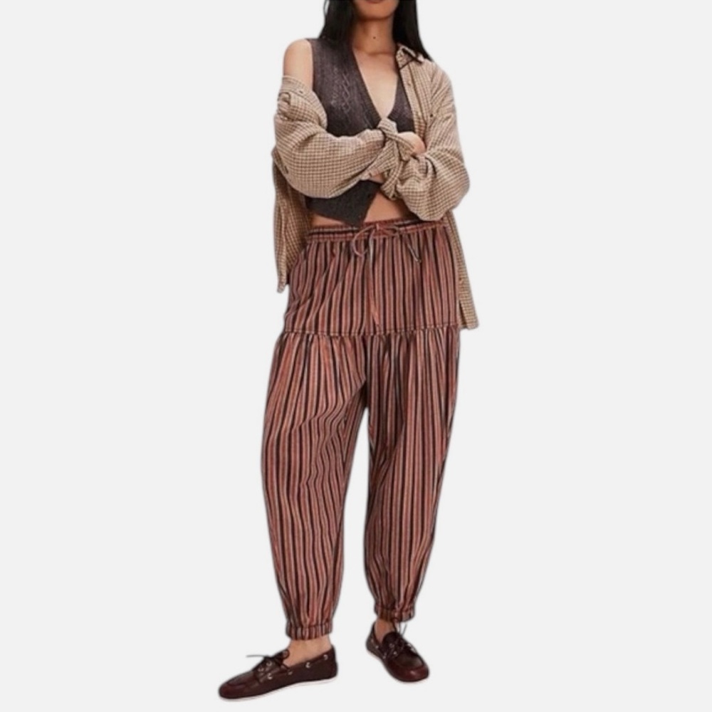 FREE PEOPLE Ellie Striped Pull-On Barrel Pants - Daisy Combo NWOT Size XS